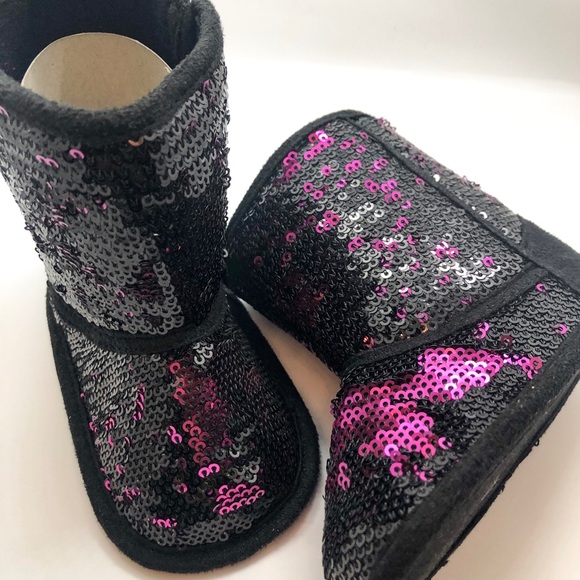 Girls Hot Pink & Black Sparkle Boots - Picture 3 of 6